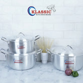 Klassic Aluminium Steel Crescent Series Cooking Pots Set - Premium Cookware for Gas and Electric Stove, Easy to Clean, Durable - Klassic Kitchenware UK